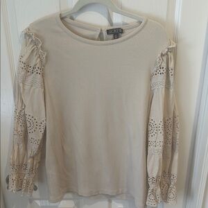 J. Crew Cream Ruffled 3/4 Sleeve Blouse